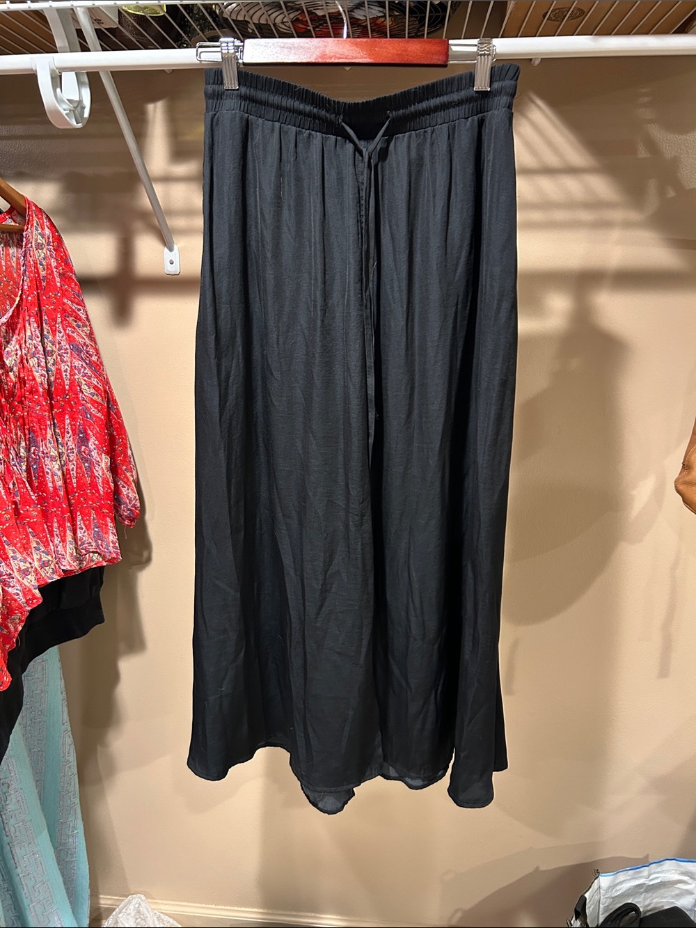 LOFT Black Maxi Skirt with Drawstring Waist